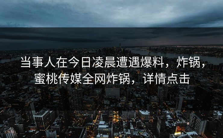 当事人在今日凌晨遭遇爆料，炸锅，蜜桃传媒全网炸锅，详情点击
